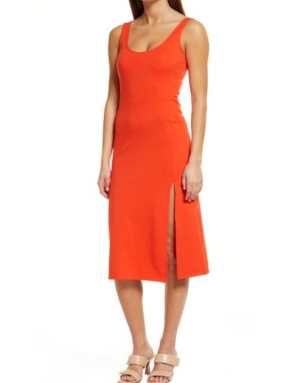 Midi Dress Bodycon High Slit Scoop Neck Sleeveless By Open Edit Size S